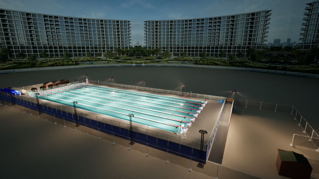 Rendu réaliste pour la FFN bassin olympique pour le championnat d'Europe 2026.